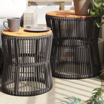 Elegant Garden Side Tables Set - 2 pcs Grey Poly Rattan