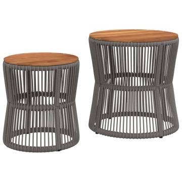 Elegant Garden Side Tables Set - 2 pcs Grey Poly Rattan