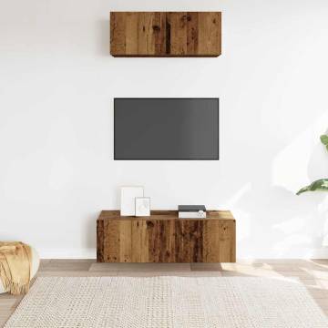 2 Piece Wall-Mounted Old Wood TV Cabinet Set | HipoMarket