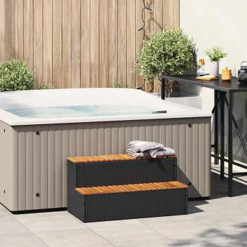 Hot Tub Step Black - 100x50 cm Poly Rattan & Acacia