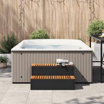 Hot Tub Step Black - 100x50 cm Poly Rattan & Acacia