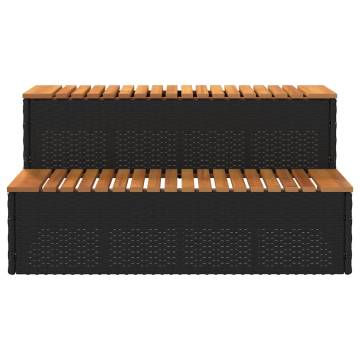 Hot Tub Step Black - 100x50 cm Poly Rattan & Acacia