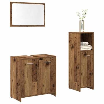 3 Piece Bathroom Furniture Set - Old Wood Engineered Wood