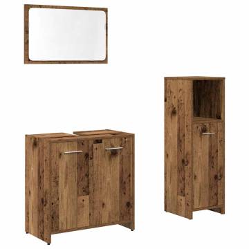 3 Piece Bathroom Furniture Set - Old Wood Engineered Wood