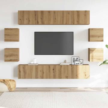 Stylish Wall Mounted TV Cabinets - 8 Pcs Artisan Oak