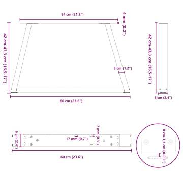 Dining Table Legs V-Shape - Black Steel 60x(42-43.3) cm - 2 pcs