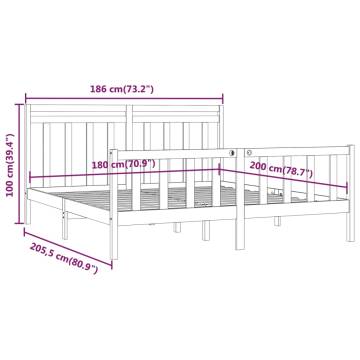 Grey Solid Wood Pine Bed Frame 180x200 cm - Super King Size