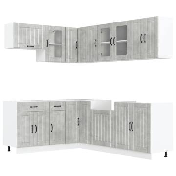 11 Piece Kitchen Cabinet Set - Lucca Concrete Grey Engineered Wood