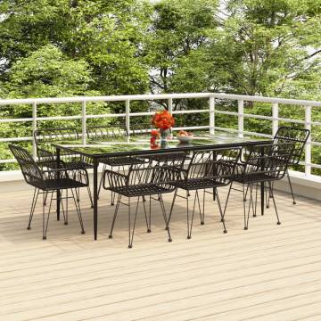 9 Piece Black Poly Rattan Garden Dining Set | Hipomarket