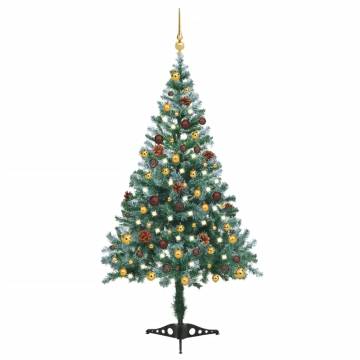 Frosted Pre-lit Christmas Tree with Ball Set & Pinecones - 150cm