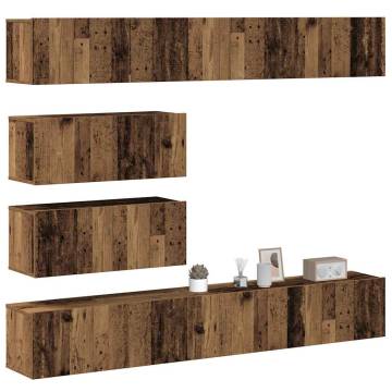 6 Piece Wall-Mounted TV Cabinet Set - Old Wood Finish