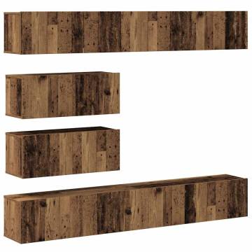 6 Piece Wall-Mounted TV Cabinet Set - Old Wood Finish