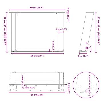 U-Shaped Coffee Table Legs - Anthracite Steel 60x(42-43) cm