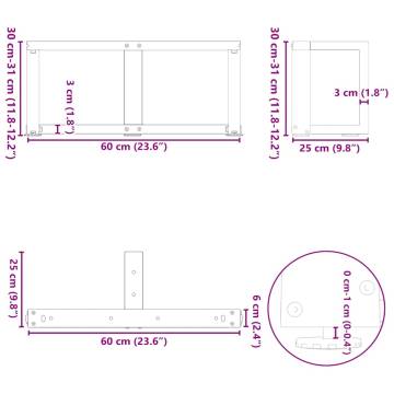 T-Shaped Coffee Table Legs - 2 pcs White Steel 60x25 cm