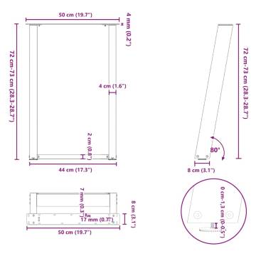 vidXL U-Shaped Dining Table Legs - White Steel 50x(72-73)cm