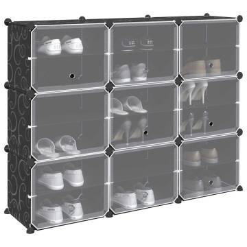 Storage Cube Organiser with 9 Cubes & Doors - Black PP