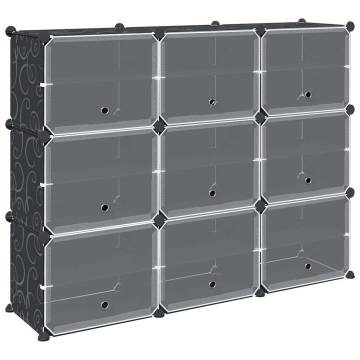 Storage Cube Organiser with 9 Cubes & Doors - Black PP