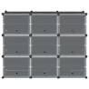 Storage Cube Organiser with 9 Cubes & Doors - Black PP