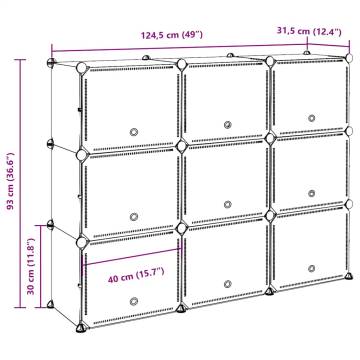 Storage Cube Organiser with 9 Cubes & Doors - Black PP