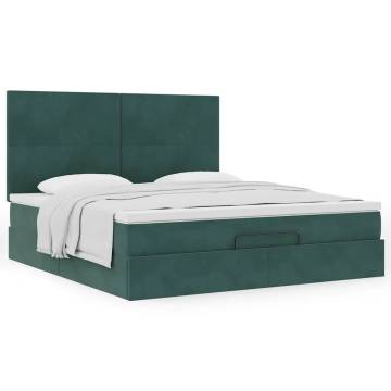 Dark Green Ottoman Bed with Mattress - 180x200cm Velvet