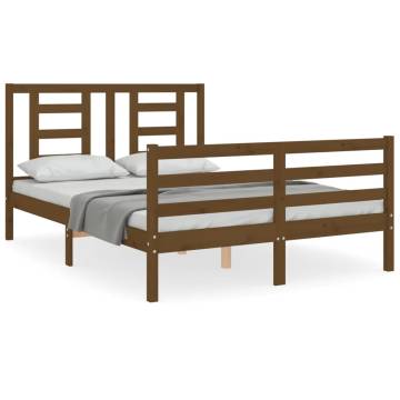 Stylish Honey Brown Bed Frame with Headboard - 140x200 cm