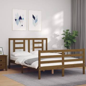 Stylish Honey Brown Bed Frame with Headboard - 140x200 cm