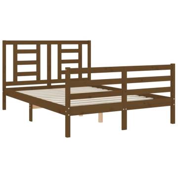 Stylish Honey Brown Bed Frame with Headboard - 140x200 cm