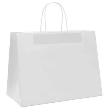 50 pcs White Paper Bags with Handles - Eco-Friendly Packaging