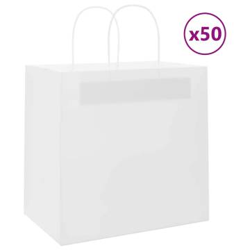 50 White Paper Bags with Handles - Durable & Recyclable