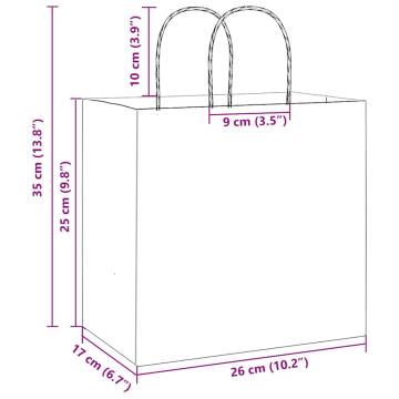 50 White Paper Bags with Handles - Durable & Recyclable