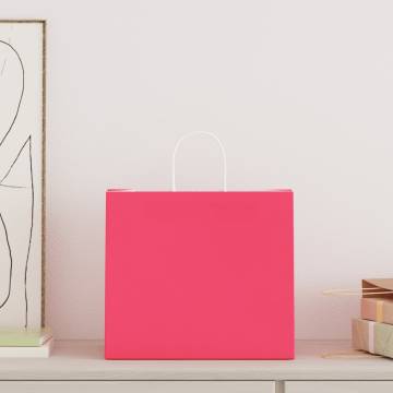 Eco-Friendly Pink Paper Bags with Handles | 50 pcs