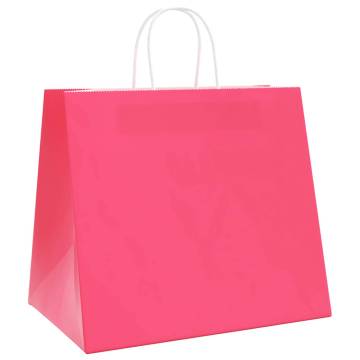 Eco-Friendly Pink Paper Bags with Handles | 50 pcs