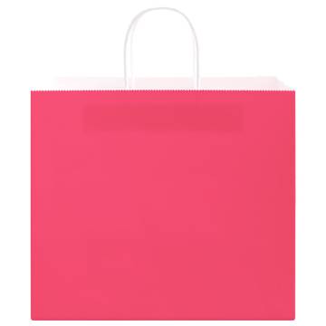 Eco-Friendly Pink Paper Bags with Handles | 50 pcs