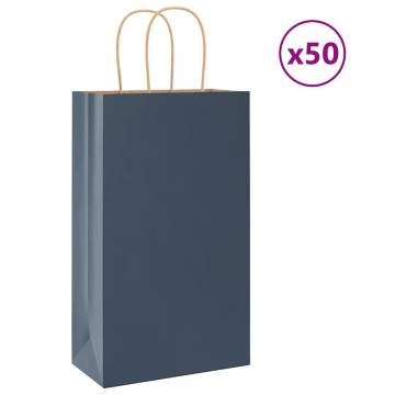 Blue Paper Bags with Handles - 50 pcs | Hipomarket UK