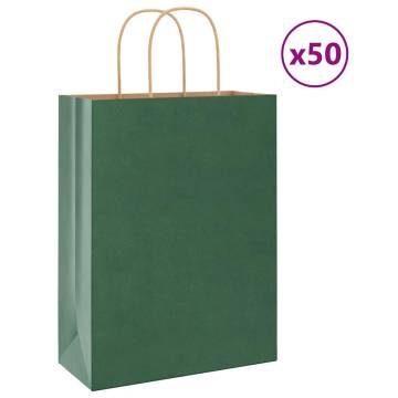 Sustainable Green Paper Bags with Handles - 50 pcs | HipoMarket