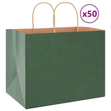 Eco-Friendly Green Paper Bags with Handles - 50 pcs