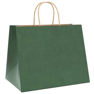 Eco-Friendly Green Paper Bags with Handles - 50 pcs