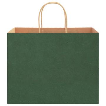 Eco-Friendly Green Paper Bags with Handles - 50 pcs