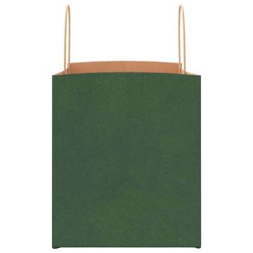 Eco-Friendly Green Paper Bags with Handles - 50 pcs