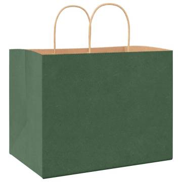 Eco-Friendly Green Paper Bags with Handles - 50 pcs