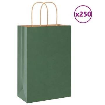 Eco-Friendly Green Paper Bags with Handles - 250 pcs