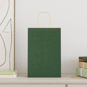 Eco-Friendly Green Paper Bags with Handles - 250 pcs