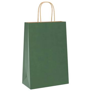 Eco-Friendly Green Paper Bags with Handles - 250 pcs