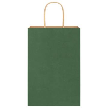 Eco-Friendly Green Paper Bags with Handles - 250 pcs