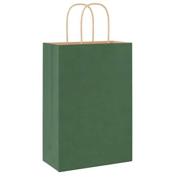 Eco-Friendly Green Paper Bags with Handles - 250 pcs