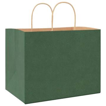 Eco-Friendly Green Paper Bags with Handles - 250 pcs