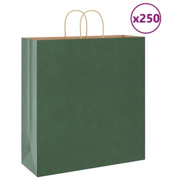 Eco-Friendly Green Paper Bags with Handles - 250 pcs