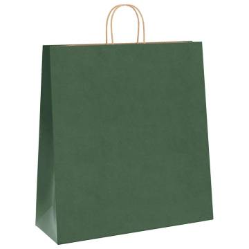 Eco-Friendly Green Paper Bags with Handles - 250 pcs