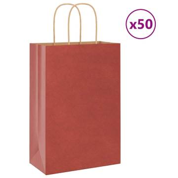 50 Red Paper Bags with Handles | Sustainable & Durable