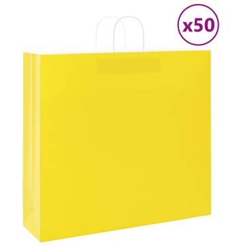 Durable Yellow Paper Bags with Handles - 50 pcs | Hipomarket